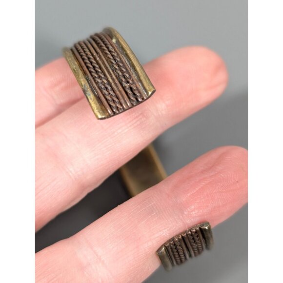 Vintage Mixed Metal Brass Copper Textured Cuff Bracelet 7 in - Picture 5 of 8